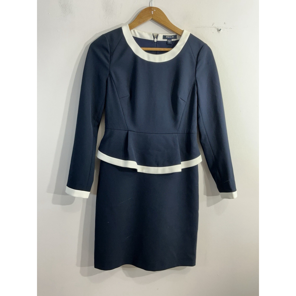 Womans Prich Fit & Flare Knee Length Dress Small Navy Back Zip Tiered